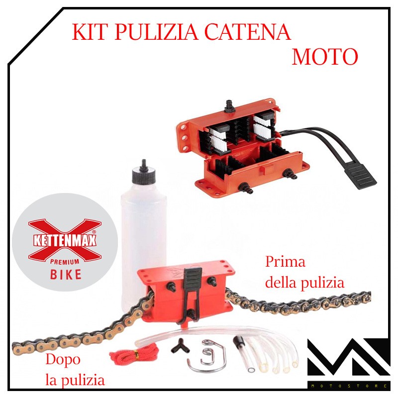 KIT PULIZIA CATENA MOTO PROFESSIONALE PER MOTO STRADALI CUSTOM ENDURO CROSS  QUAD ECC.