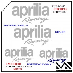 KIT ADESIVI stickers SCRITTE APRILIA RACING PER MOTO E SCOOTER COLORE ARGENTO