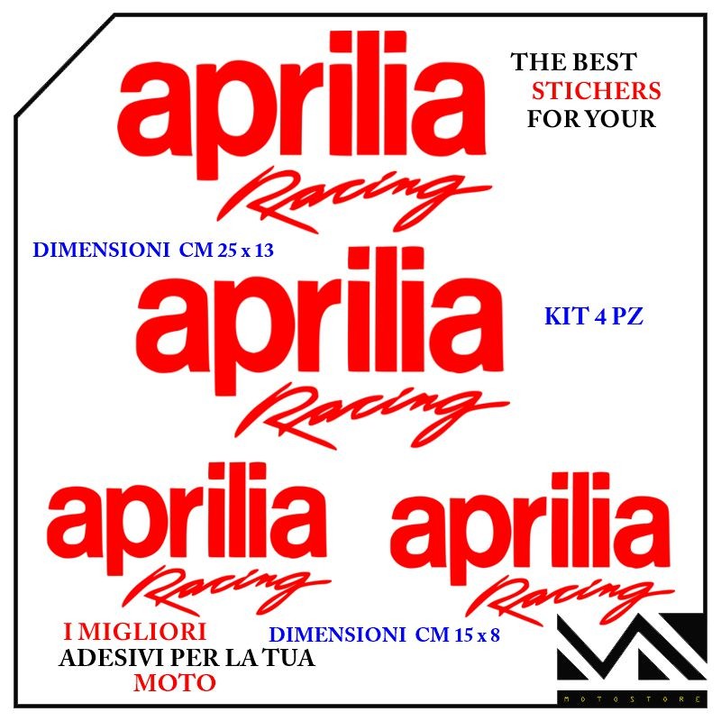 KIT ADESIVI stickers decal APRILIA RACING PER MOTO E SCOOTER COLORE ROSSO