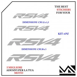 KIT 4 ADESIVI stickers decal APRILIA RSV4 COLORE ARGENTO