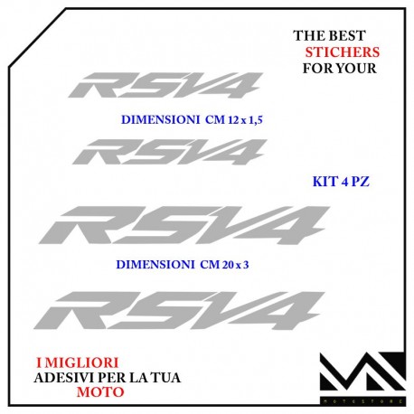 KIT 4 ADESIVI stickers SCRITTE APRILIA RSV4 COLORE ARGENTO