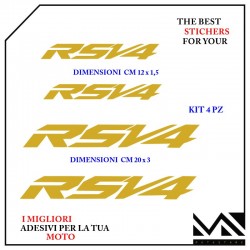 KIT 4 ADESIVI stickers SCRITTE APRILIA RSV4 COLORE ORO