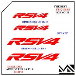 KIT 4 ADESIVI stickers decal APRILIA RSV4 COLORE ROSSO