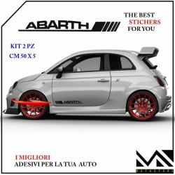 KIT 2 ADESIVI stickers LOGO SCRITTA ABARTH FIAT 500 PORTIERE MOD1 COLORE NERO