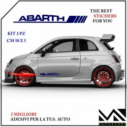 KIT 2 ADESIVI stickers LOGO SCRITTA ABARTH FIAT 500 PORTIERE MOD1 COLORE BLU