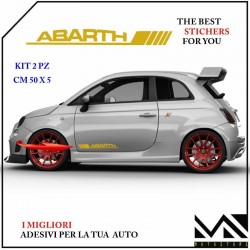 KIT 2 ADESIVI stickers LOGO SCRITTA ABARTH FIAT 500 PORTIERE MOD1 COLORE ORO