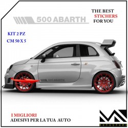 ADESIVI stickers LOGO SCRITTA ABARTH FIAT 500 PORTIERE MOD2 COLORE ARGENTO