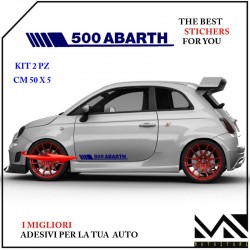 ADESIVI stickers LOGO SCRITTA ABARTH FIAT 500 PORTIERE MOD2 COLORE BLU