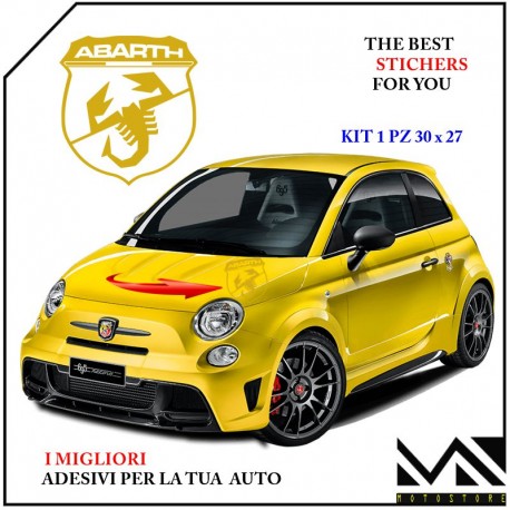 KIT 1 ADESIVO CON LOGO SCORPIONE SCRITTA ABARTH PER FIAT 500 595 695 PUNTO MOD 3 CENTIMETRI 30 X 27