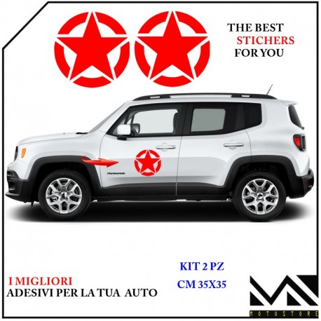 KIT 2 ADESIVI STELLA stickers JEEP RENEGADE WRANGLER CHEROCKEE RUBICON 4x4  ROSSO