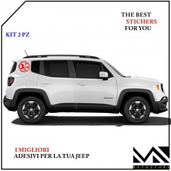 KIT 2 Adesivi Stella Teschio su misura posteriore laterale Jeep Renegade cm 22 COLORE ROSSO