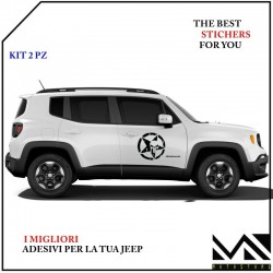 KIT 2 Adesivi Stella Teschio su misura portiera laterale Jeep Renegade cm 40 COLORE NERO