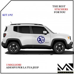 KIT 2 Adesivi Stella Teschio su misura portiera laterale Jeep Renegade cm 40 COLORE BLU