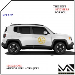 KIT 2 Adesivi Stella Teschio su misura portiera laterale Jeep Renegade cm 40 COLORE ORO