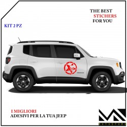 KIT 2 Adesivi Stella Teschio su misura portiera laterale Jeep Renegade cm 40 COLORE ROSSO