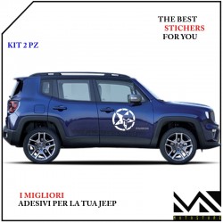 KIT 2 Adesivi Stella Teschio su misura portiera laterale Jeep Renegade cm 40 COLORE BIANCO