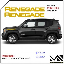 KIT 2 ADESIVI STICHERS SCRITTA JEEP RENEGADE LATERALE COFANO MOD2 COLORE ORO