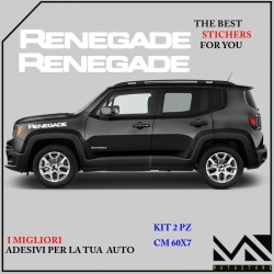 KIT 2 ADESIVI STICHERS SCRITTA JEEP RENEGADE LATERALE COFANO MOD2 COLORE BIANCO