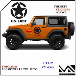 KIT ADESIVI STELLA LOGO US ARMY stickers SCRITTA PER JEEP 4x4 COLORE NERO