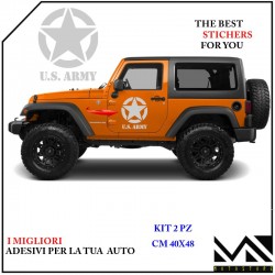 KIT ADESIVI STELLA LOGO US ARMY stickers SCRITTA PER JEEP 4x4 COLORE ARGENTO