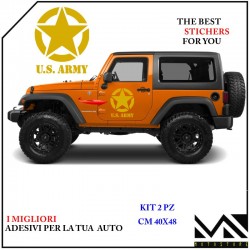 KIT ADESIVI STELLA LOGO US ARMY stickers SCRITTA PER JEEP 4x4 COLORE ORO