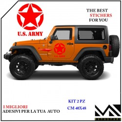 KIT ADESIVI STELLA LOGO US ARMY stickers SCRITTA PER JEEP 4x4 COLORE ROSSO