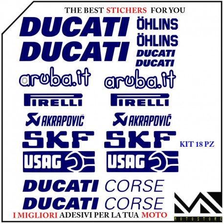 KIT 18 ADESIVI SPONSOR tecnici PER MOTO DUCATI MODELLO 3 COLORE BLU