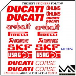 KIT 18 ADESIVI SPONSOR tecnici PER MOTO DUCATI MODELLO 3 COLORE ROSSO